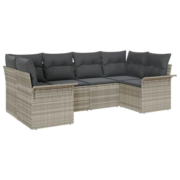 ARDEBO.de - 6-teiliges Garten-Sofaset mit Kissen hellgrau aus Poly-Rattan, 2-Sitzer Garten-Sofa mit Stauraum & Kissen hellgrau aus Poly-Rattan