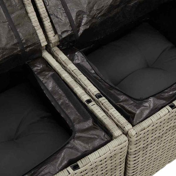 7-teiliges Garten-Sofa-Set mit Kissen Hellgrau Poly-Rattan, 2-Sitzer Garten-Sofa mit Stauraum & Kissen Hellgrau Poly-Rattan