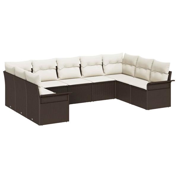9-teilige Garten Sofa Set mit Kissen Braun Poly Rattan, 2-Sitzer Garten Sofa mit Stauraum & Kissen Braun Poly Rattan