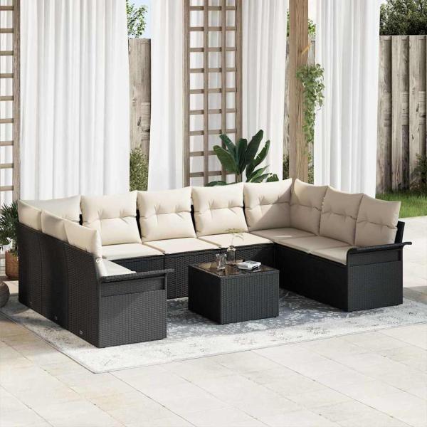 ARDEBO.de - 9-teiliges Garten Sofa Set mit Kissen Braun Poly Rattan, 2-Sitzer Garten Sofa mit Stauraum & Kissen Schwarz Poly Rattan