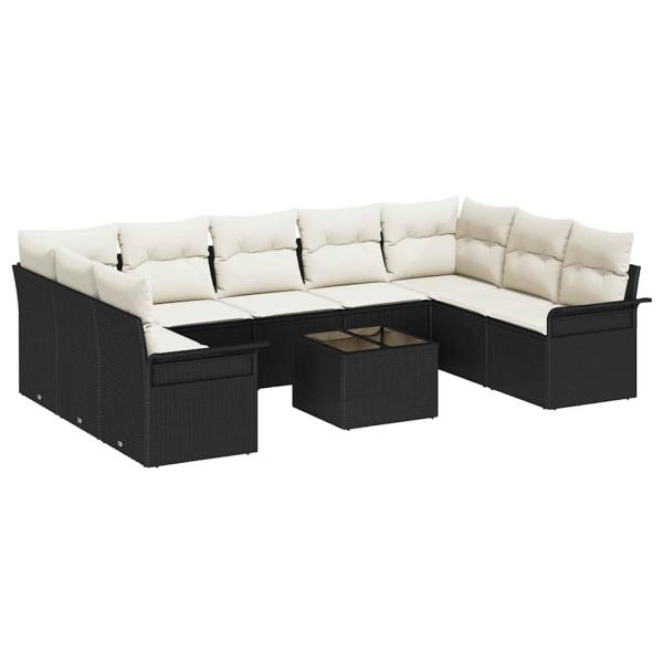 9-teiliges Garten Sofa Set mit Kissen Braun Poly Rattan, 2-Sitzer Garten Sofa mit Stauraum & Kissen Schwarz Poly Rattan