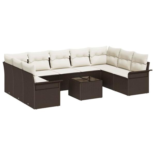9-teiliges Garten Sofa Set mit Kissen Grau Poly Rattan, 2-Sitzer Garten Sofa mit Stauraum & Kissen Braun Poly Rattan