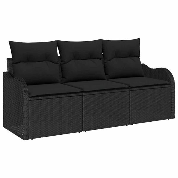 3-teiliges Garten-Sofa-Set mit Kissen Schwarz Poly Rattan, 2-Sitzer Garten-Sofa mit Stauraum & Kissen Schwarz Poly Rattan