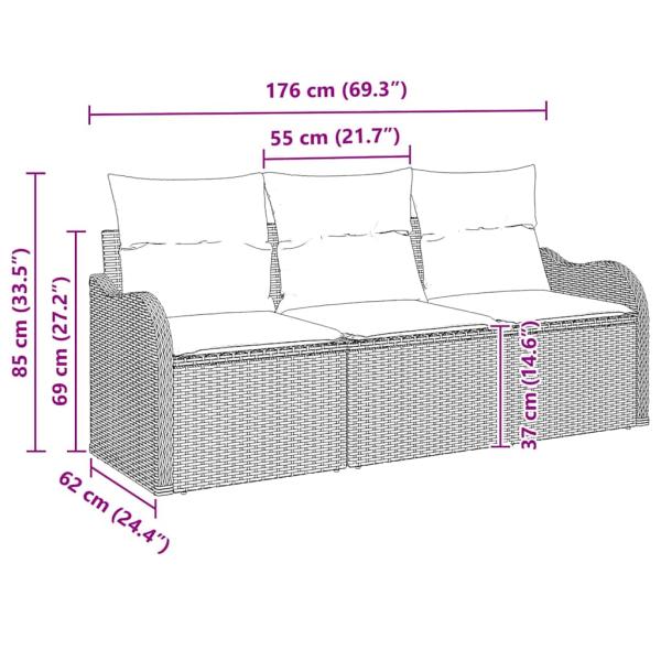 3-teiliges Garten-Sofa-Set mit Kissen Schwarz Poly Rattan, 2-Sitzer Garten-Sofa mit Stauraum & Kissen Schwarz Poly Rattan
