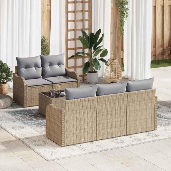 ARDEBO.de - Gartensofa-set 6 stk. 5-Sitzanzahl Beige und Grau Poly-Rattan