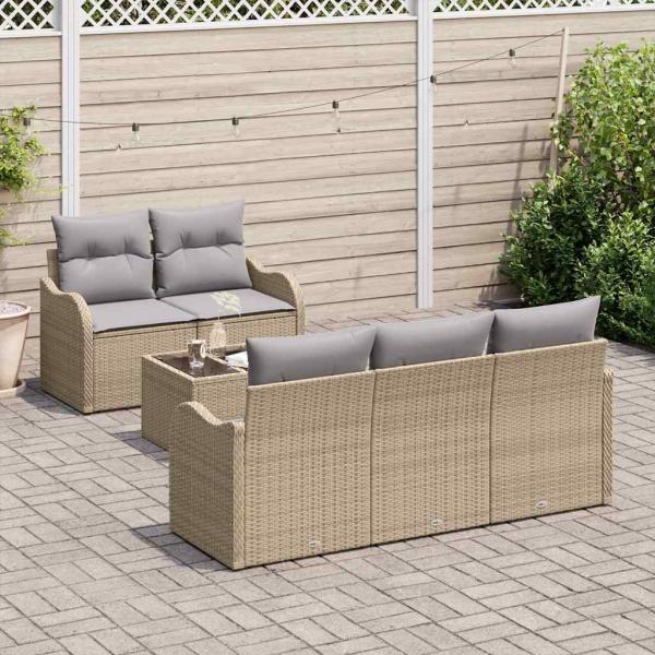 Gartensofa-set 6 stk. 5-Sitzanzahl Beige und Grau Poly-Rattan