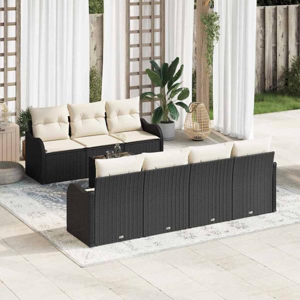 ARDEBO.de - 8-teiliges Garten-Sofa-Set mit Kissen Schwarz Poly-Rattan, 2-Sitzer Garten-Sofa mit Stauraum und Kissen Schwarz Poly-Rattan