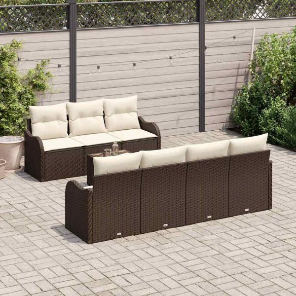 8-teiliges Garten Sofa Set mit Kissen Braun Poly Rattan, 2-Sitzer Garten Sofa mit Stauraum & Kissen Braun Poly Rattan