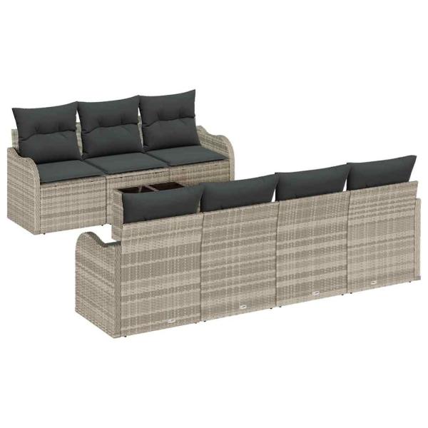 ARDEBO.de - 8-teiliges Garten Sofa Set mit Kissen Hellgrau Poly Rattan, 2-Sitzer Garten Sofa mit Stauraum & Kissen Hellgrau Poly Rattan