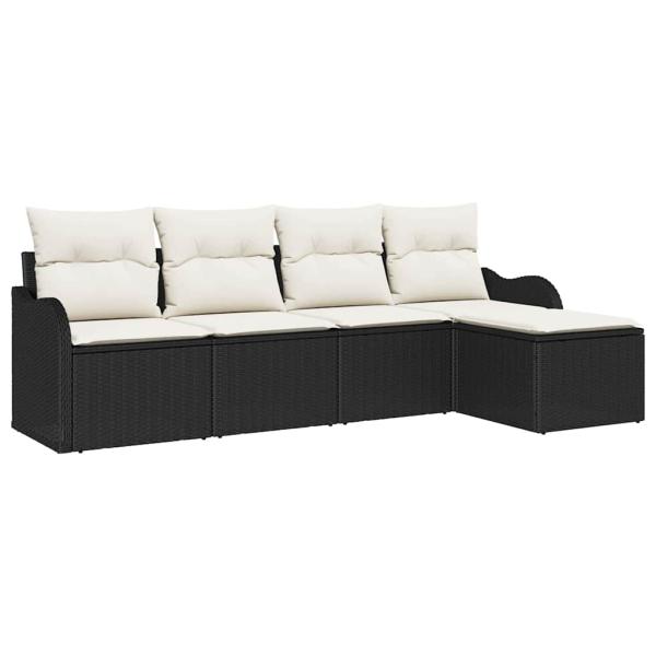 5-teiliges Garten Sofa Set mit Kissen aus schwarzem Poly Rattan, 2-Sitzer Garten Sofa mit Stauraum & Kissen aus schwarzem Poly Rattan