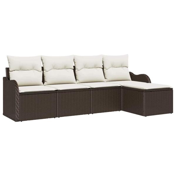 5-teiliges Garten-Sofa-Set mit Kissen Braun Poly-Rattan, 2-Sitzer Garten-Sofa mit Stauraum & Kissen Braun Poly-Rattan