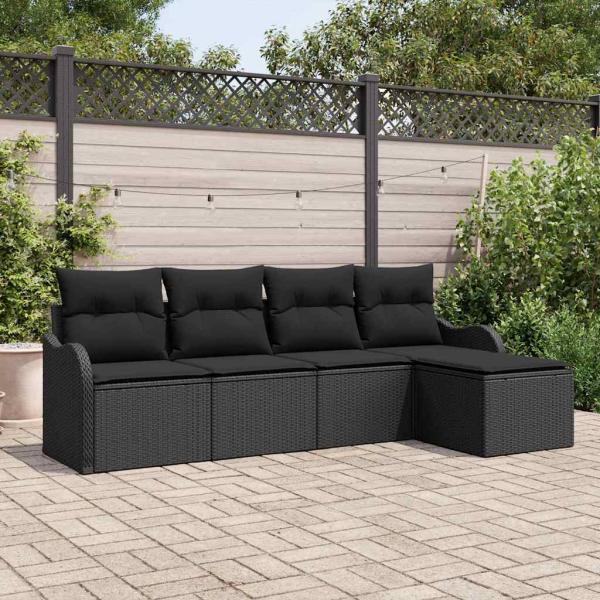 ARDEBO.de - 5-teiliges Garten Sofa Set mit Kissen aus schwarzem Poly Rattan, 2-Sitzer Garten Sofa mit Stauraum & Kissen aus schwarzem Poly Rattan