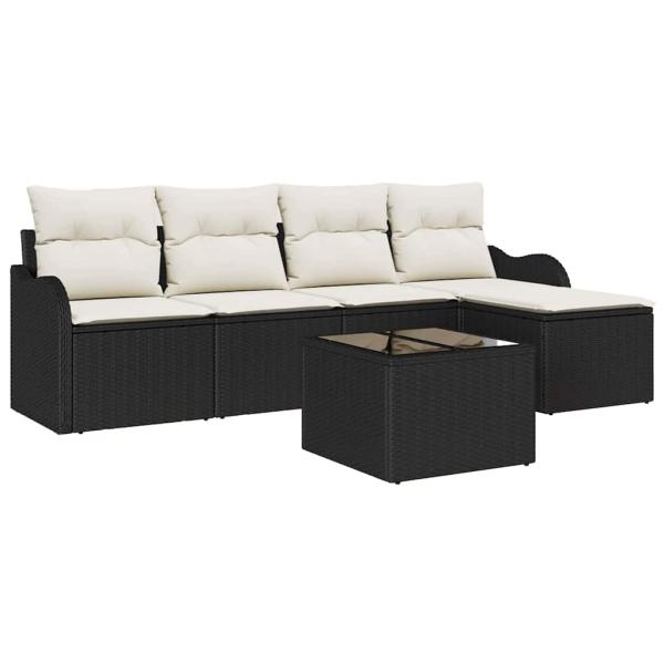 5-teiliges Garten Sofa Set mit Kissen Braun Poly Rattan, 2-Sitzer Garten Sofa mit Stauraum & Kissen Schwarz Poly Rattan