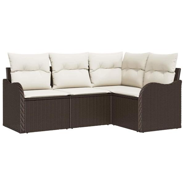 4-teilige Garten-Sofa-Set mit Kissen Braun Poly-Rattan, 2-Sitzer Garten-Sofa mit Stauraum & Kissen Braun Poly-Rattan