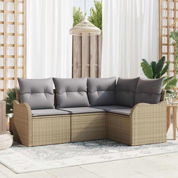 ARDEBO.de - Gartensofa-set mit Speicher 4 pcs Beige Poly-Rattan