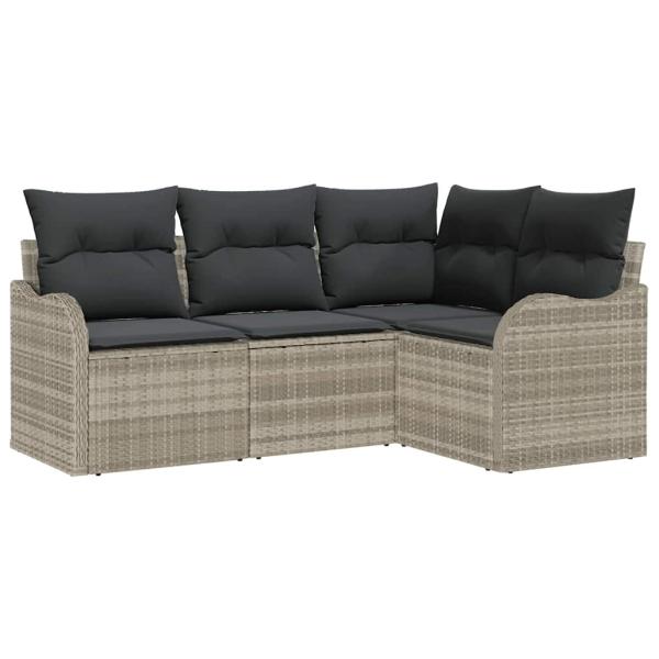 4-teiliges Garten-Sofa-Set mit Kissen Hellgrau Poly Rattan, 2-Sitzer Garten-Sofa mit Stauraum & Kissen Hellgrau Poly Rattan