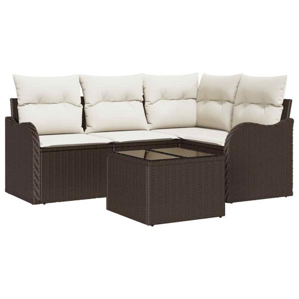 4-teiliges Garten-Sofa-Set mit Kissen Grau Poly-Rattan, 2-Sitzer Garten-Sofa mit Stauraum & Kissen Braun Poly-Rattan