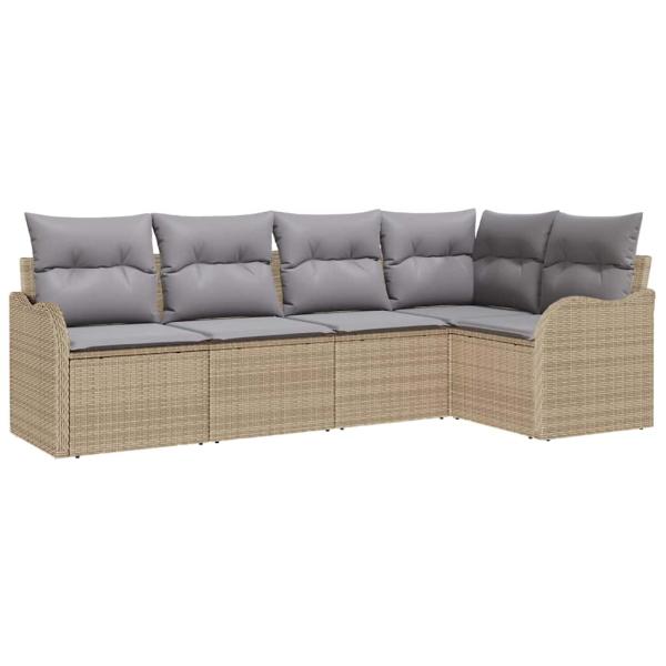 5-teiliges Garten-Sofa-Set mit Kissen Beige Poly Rattan, 2-Sitzer Garten-Sofa mit Stauraum & Kissen Beige Poly Rattan