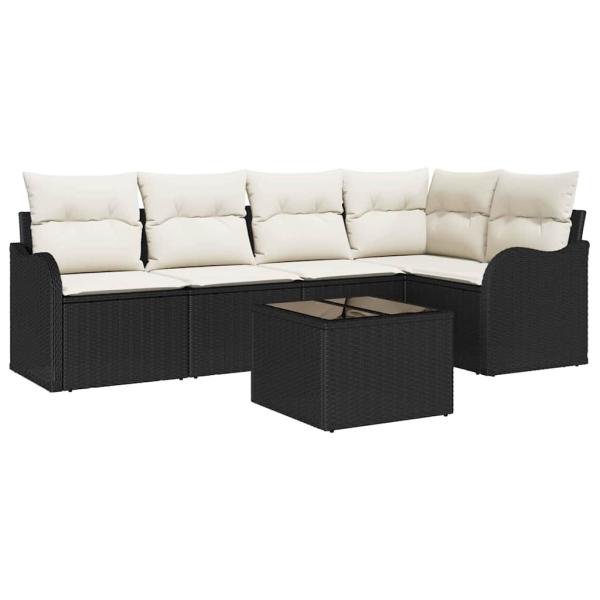 5-teiliges Garten Sofa Set mit Kissen in Braun Poly Rattan, 2-Sitzer Garten Sofa mit Stauraum und Kissen in Schwarz Poly Rattan