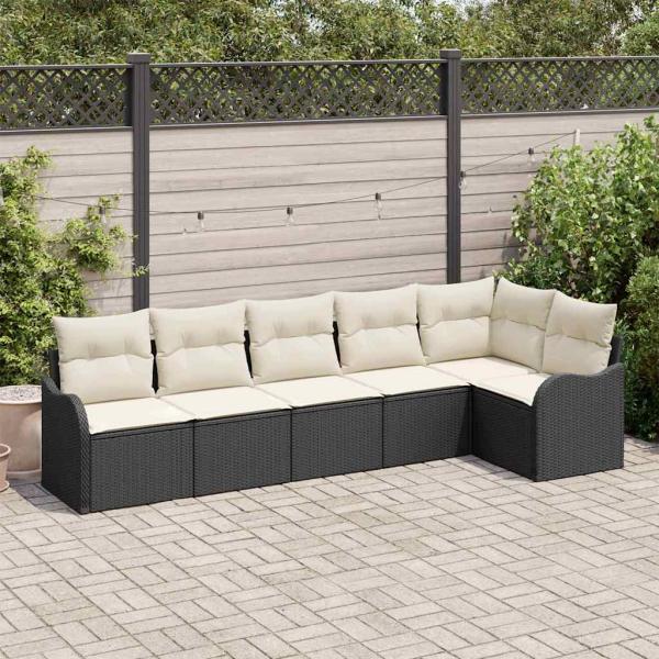 ARDEBO.de - 6-teiliges Garten Sofa Set mit Kissen schwarz Poly Rattan, 2-Sitzer Garten Sofa mit Stauraum & Kissen schwarz Poly Rattan