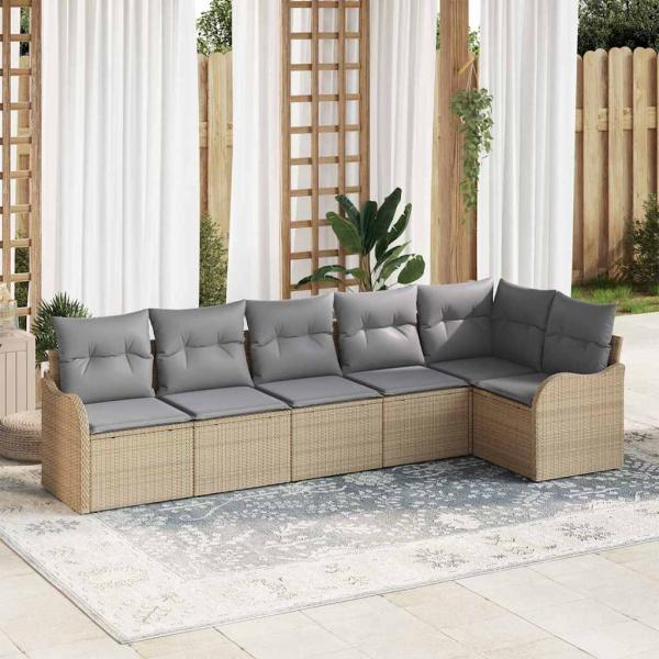 ARDEBO.de - Gartensofa-set mit Speicher 6 pcs Beige Poly-Rattan