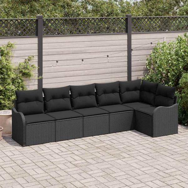 ARDEBO.de - 6-teiliges Garten Sofa Set mit Kissen Schwarz Poly-Rattan, 2-Sitzer Garten Sofa mit Stauraum & Kissen Schwarz Poly-Rattan