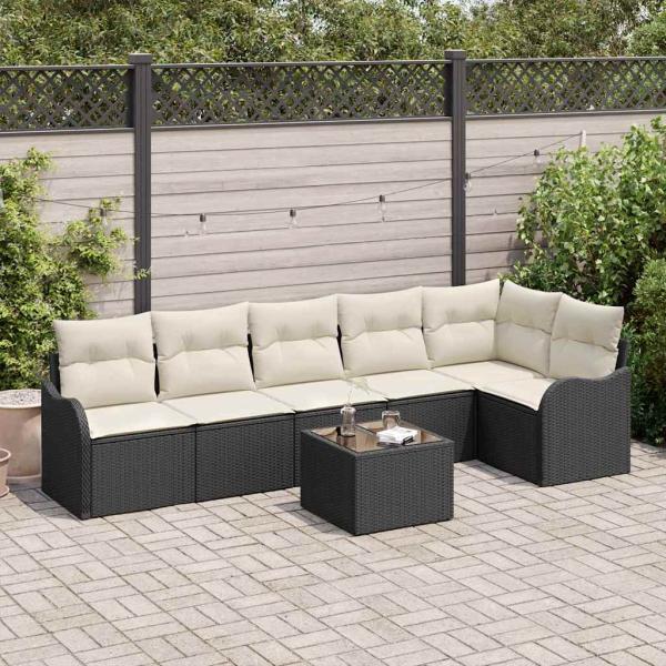 ARDEBO.de - 6-teiliges Garten-Sofa Set mit Kissen Braun Poly Rattan, 2-Sitzer Garten-Sofa mit Stauraum & Kissen Schwarz Poly Rattan