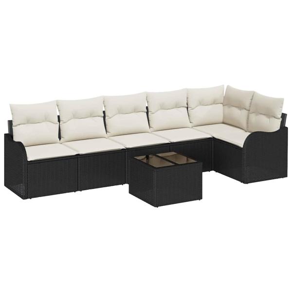 6-teiliges Garten-Sofa Set mit Kissen Braun Poly Rattan, 2-Sitzer Garten-Sofa mit Stauraum & Kissen Schwarz Poly Rattan