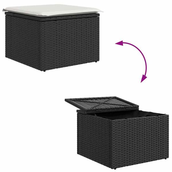 6-teiliges Garten Sofa Set mit Kissen Schwarz Poly Rattan, 2-Sitzer Garten Sofa mit Stauraum&Kissen Schwarz Poly Rattan