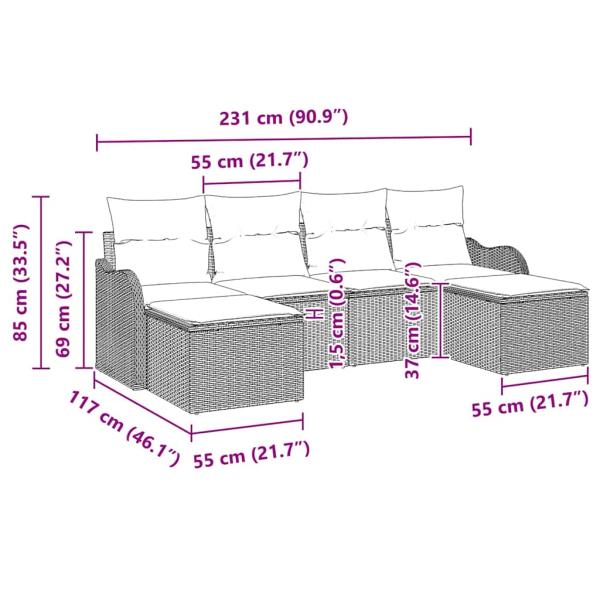 6-teiliges Garten Sofa Set mit Kissen Beige Poly Rattan, 2-Sitzer Garten Sofa mit Stauraum & Kissen Beige Poly Rattan