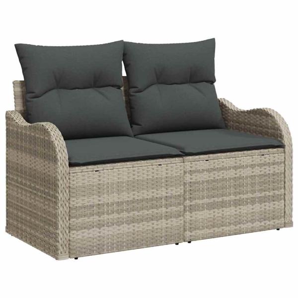 6-teiliges Garten Sofaset mit Kissen Hellgrau Poly Rattan, 2-Sitzer Garten Sofa mit Stauraum & Kissen Hellgrau Poly Rattan