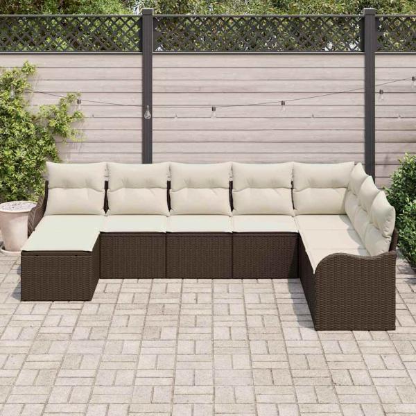 8-teiliges Garten Sofa Set mit Kissen in Braun aus Poly Rattan, 2-Sitzer Garten Sofa mit Stauraum und Kissen in Braun aus Poly Rattan