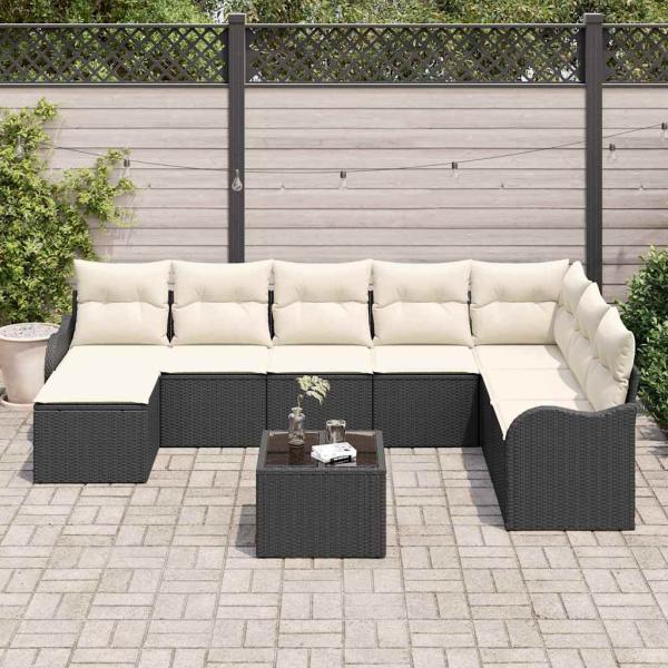 8-teiliges Garten Sofa Set mit Kissen Braun Poly Rattan, 2-Sitzer Garten Sofa mit Stauraum & Kissen Schwarz Poly Rattan