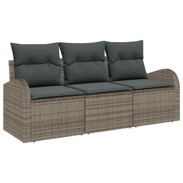 3-Teiliges Garten Sofa Set mit Kissen Grau Poly Rattan, 2-Sitzer Garten Sofa mit Stauraum & Kissen Grau Poly Rattan