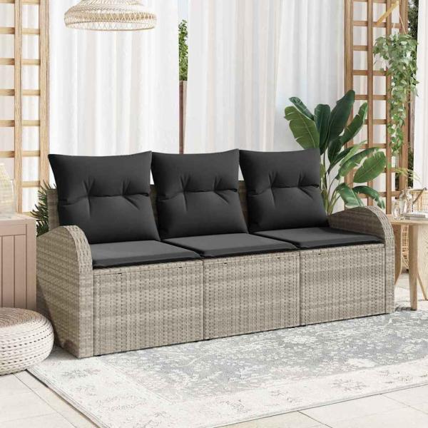 ARDEBO.de - 3-teiliges Garten Sofa Set mit Kissen Hellgrau Poly Rattan, 2-Sitzer Garten Sofa mit Stauraum & Kissen Hellgrau Poly Rattan