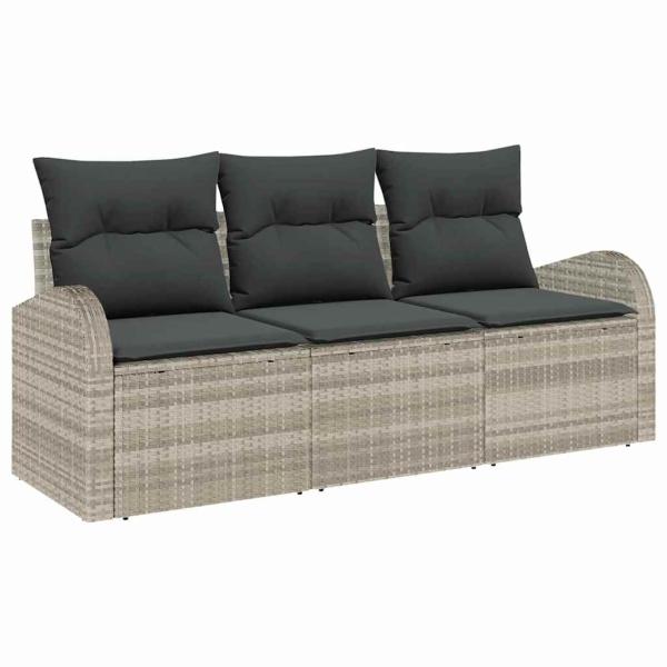3-teiliges Garten Sofa Set mit Kissen Hellgrau Poly Rattan, 2-Sitzer Garten Sofa mit Stauraum & Kissen Hellgrau Poly Rattan