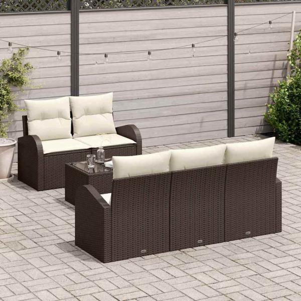 ARDEBO.de - Gartensofa-set 6 stk. 5-Sitzanzahl Braun und Creme Poly-Rattan