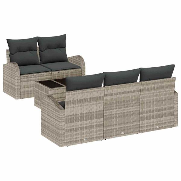 ARDEBO.de - 6-teilige Garten-Sofa Set mit Kissen Hellgrau Poly-Rattan, 2-Sitzer Garten-Sofa mit Stauraum & Kissen Hellgrau Poly-Rattan