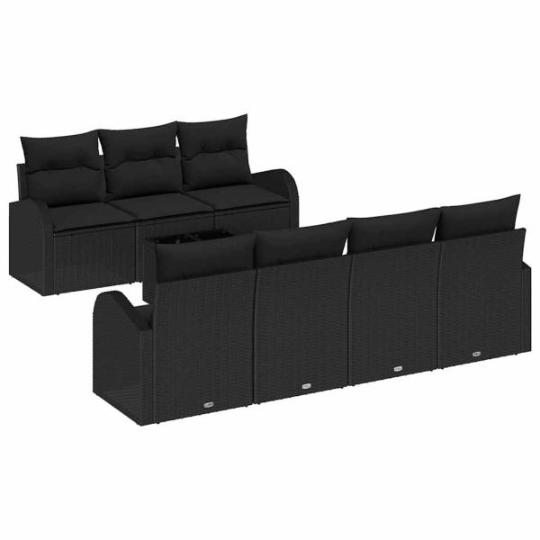 8-teiliges Garten Sofa Set mit Kissen Schwarz Poly Rattan, 2-Sitzer Garten Sofa mit Stauraum & Kissen Schwarz Poly Rattan