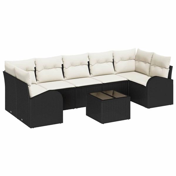8-teiliges Garten Sofaset mit Kissen in Schwarz aus Poly Rattan, 2-Sitzer Garten Sofa mit Stauraum & Kissen in Schwarz aus Poly Rattan