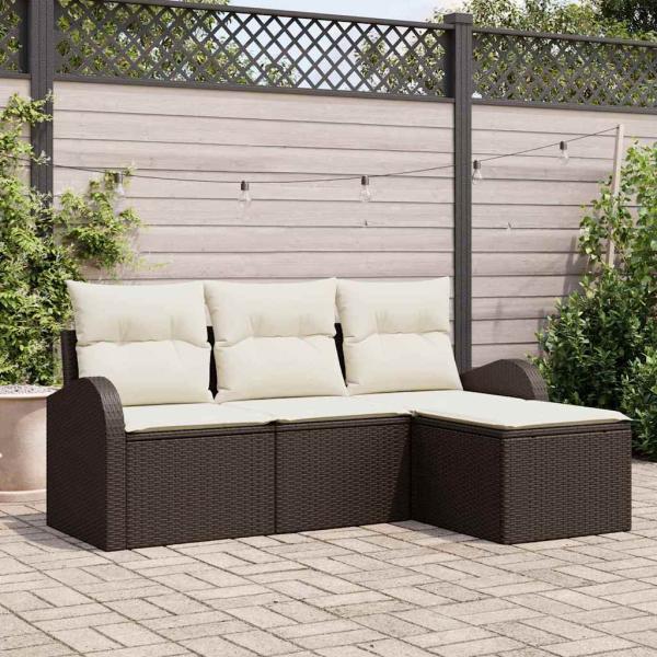 ARDEBO.de - 4-teiliges Garten Sofa Set mit Kissen Braun Poly Rattan, 2-Sitzer Garten Sofa mit Stauraum & Kissen Braun Poly Rattan