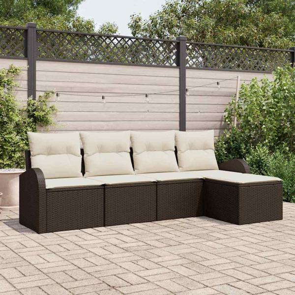 ARDEBO.de - 5-teiliges Garten Sofa Set mit Kissen Braun Poly Rattan, 2-Sitzer Garten Sofa mit Stauraum & Kissen Braun Poly Rattan