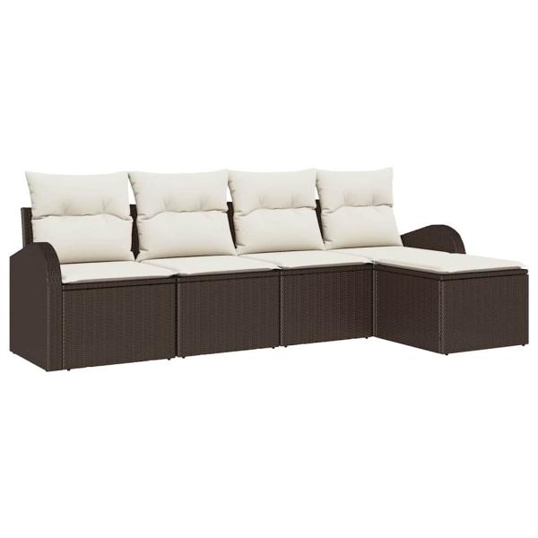 5-teiliges Garten Sofa Set mit Kissen Braun Poly Rattan, 2-Sitzer Garten Sofa mit Stauraum & Kissen Braun Poly Rattan