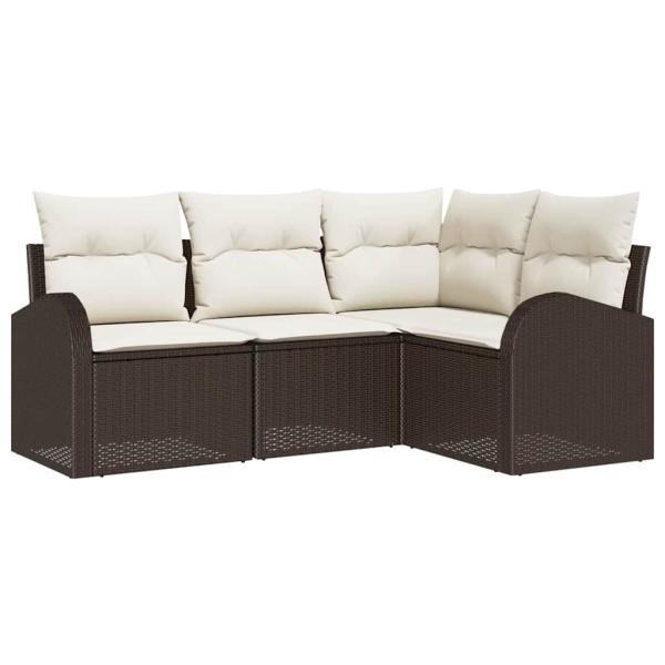 4-teiliges Garten-Sofa-Set mit Kissen Braun Poly Rattan, 2-Sitzer Garten-Sofa mit Stauraum & Kissen Braun Poly Rattan