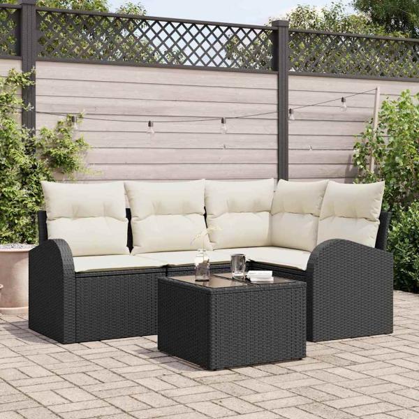 ARDEBO.de - 4-teiliges Garten Sofa Set mit Kissen Braun Poly Rattan, 2-Sitzer Garten Sofa mit Stauraum & Kissen Schwarz Poly Rattan