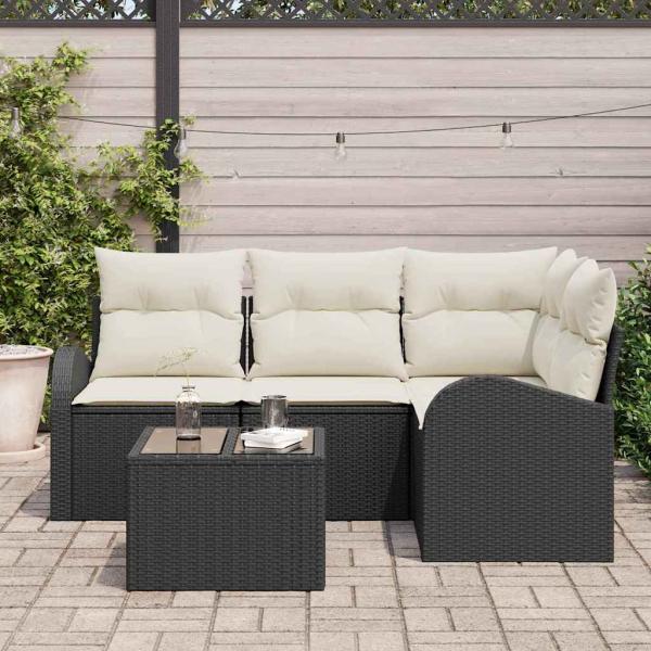 4-teiliges Garten Sofa Set mit Kissen Braun Poly Rattan, 2-Sitzer Garten Sofa mit Stauraum & Kissen Schwarz Poly Rattan