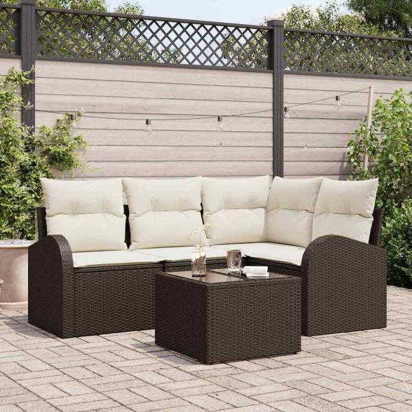 ARDEBO.de - 4-teiliges Garten Sofa Set mit Kissen Grau Poly Rattan, 2-Sitzer Garten Sofa mit Stauraum & Kissen Braun Poly Rattan
