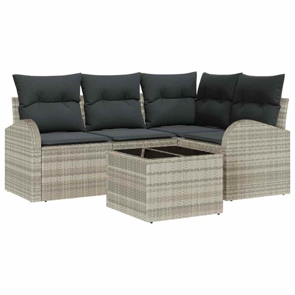 5-teiliges Garten Sofa Set mit Kissen Grau Poly Rattan, 2-Sitzer Garten Sofa mit Stauraum & Kissen Hellgrau Poly Rattan