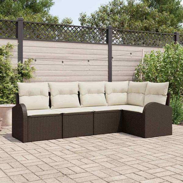 ARDEBO.de - 5-teiliges Garten-Sofa-Set mit Kissen Braun Poly Rattan, 2-Sitzer Garten-Sofa mit Stauraum & Kissen Braun Poly Rattan