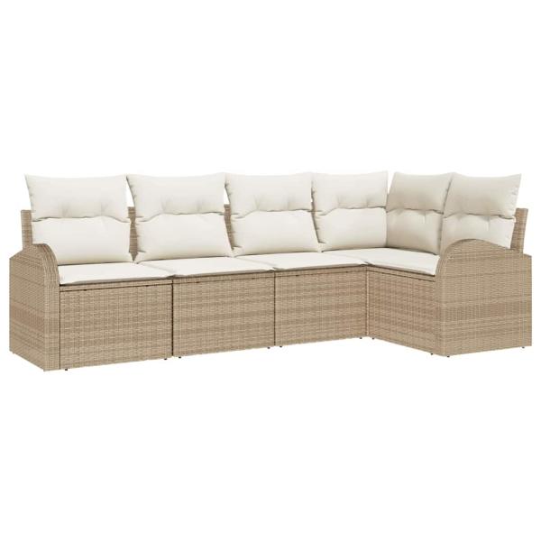 5-teiliges Garten Sofa Set mit Kissen Beige Poly Rattan, 2-Sitzer Garten Sofa mit Stauraum & Kissen Beige Poly Rattan